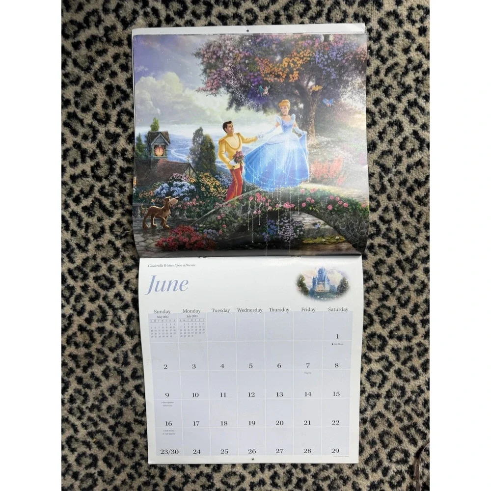 2013 Disney Dreams Thomas Kinkade Wall Calendar Lion King Cinderella Bambi VTG